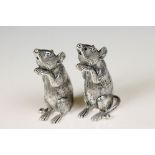 Pair of 925 Silver Plated Cruets in the form of Seated Mice, 5.5cm high