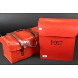 Painted metal postbox, together with a leather GPO box