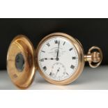 A Tho's Russell & Son half hunter pocket watch, gold plated Elgin case, top winding movement with