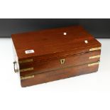 19th century Mahogany and Brass Bound Campaign Writing Slope Box, opening to a later fitted green