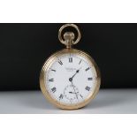 A Waltham USA top winding pocket watch in gold plated case with sub second dial to 6 o'clock.