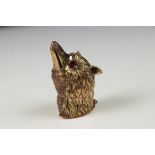 Brass Vesta Case in the form of a Fox's Head with red eyes, 5cm high