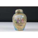 Sevres porcelain Jar and Cover decorated with two panels depicting a courting couple and a lake