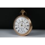 A vintage 'Elgin' gold plated top winding pocket watch with sub second hand to 6 o'clock.