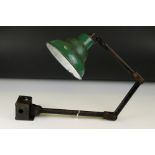 Mid century ' Memlite ' Industrial Factory Machinists Anglepoise Desk Mounted Lamp with green