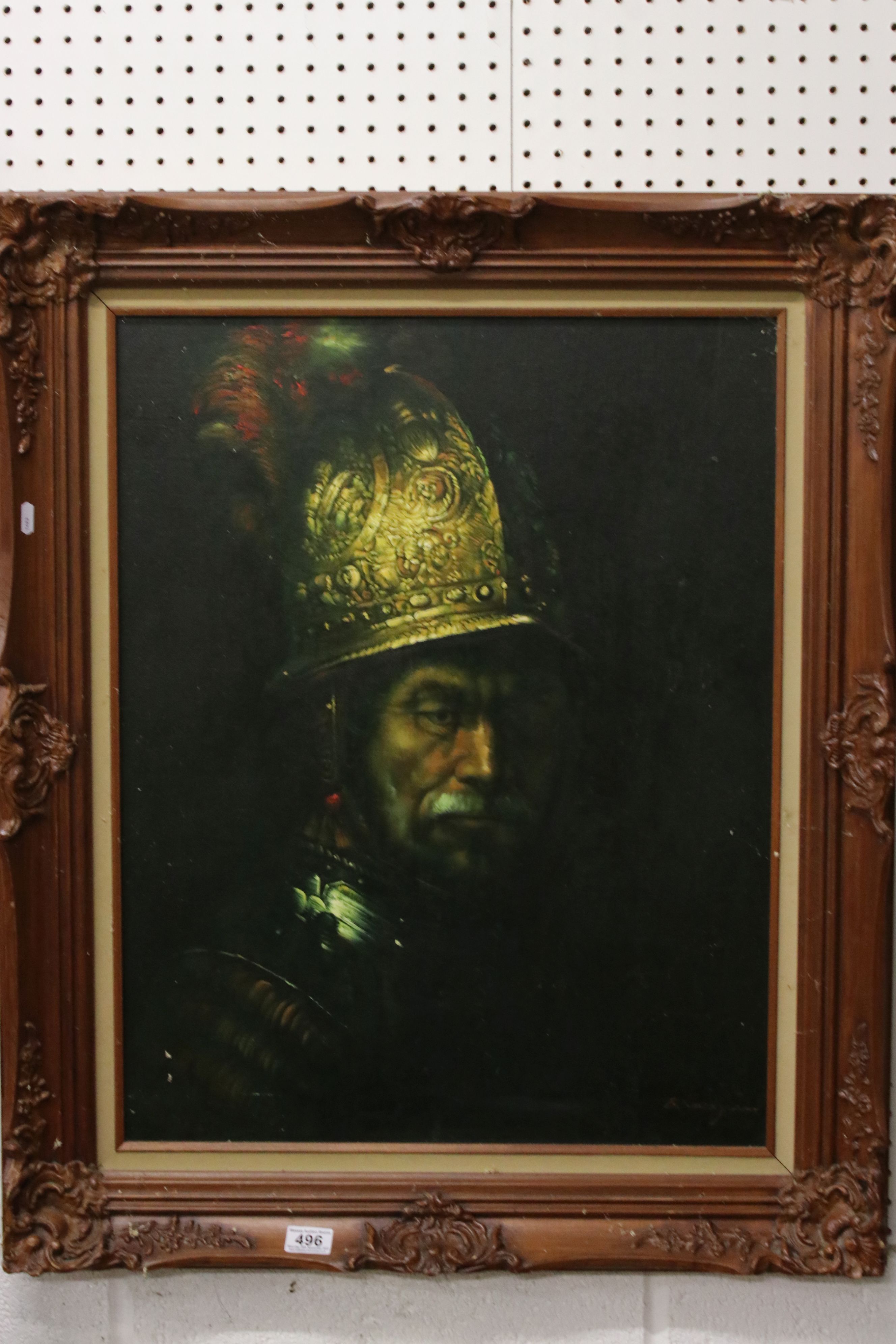 20th century Oil Painting on Canvas, after Rembrandt, Portrait of a Conquistador ' Man with the
