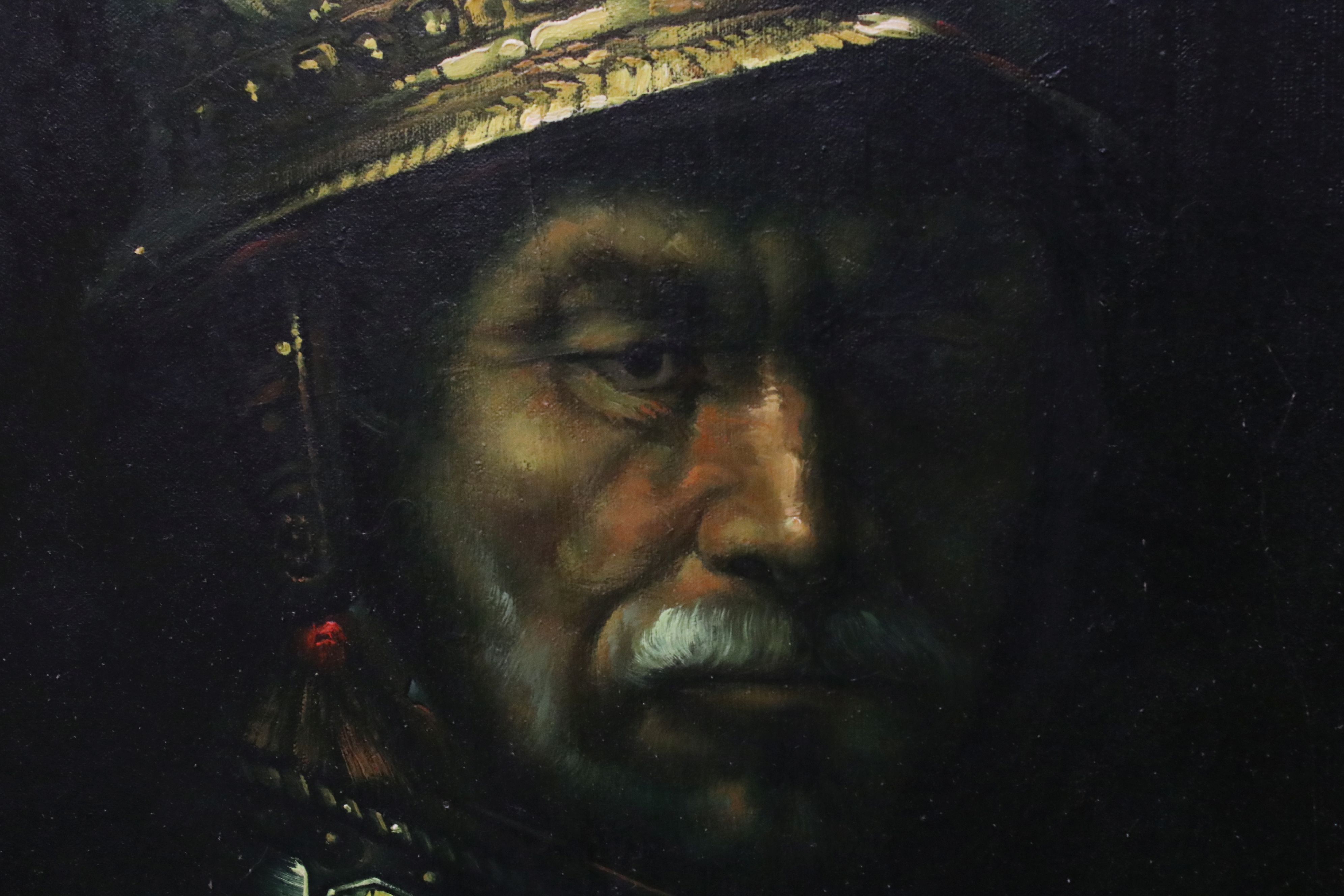 20th century Oil Painting on Canvas, after Rembrandt, Portrait of a Conquistador ' Man with the - Image 2 of 3
