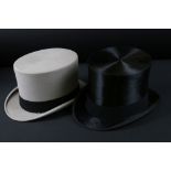 Grey ' Lincoln Bennett ' Top Hat (interior dimension 20cm x 16cm) together with Black Silk ' Henry