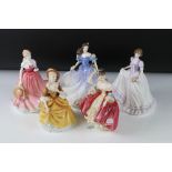 Five Royal Doulton Figurines including Southern Belle HN2229, Sandra HN2275, Suzanne HN4098, Rebecca