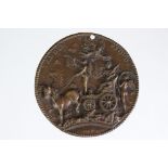 Medal with Allegorie France, in Bronze, four horses driven by Fame, draw France, seated in a