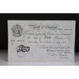 A British Bank of England white £5 banknote, No. V14 069718, Dated 10th July 1951