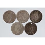 A collection of five Queen Victoria silver half crown coins to include 1887, 1899, 1887, 1879 and