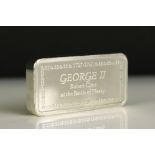 A fully hallmarked sterling silver commemorative ingot, 1727-1760 George II Robert Clive at the