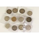 A collection of twelve King Edward VII silver florin coins to include 1903, 1907, 1907, 1910,