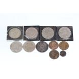 A small collection of British pre decimal coins and commemorative crowns to include an 1890 Queen