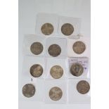 A collection of eleven King George V silver florin coins to include 1918, 1916, 1914, 1916, 1914,