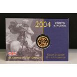A British Queen Elizabeth II 2004 gold half sovereign coin, dated 2004, uncirculated condition.