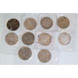 A collection of ten Queen Victoria silver florin coins to include 1889, 1887, 1901, 1898, 1887,