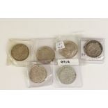 A collection of six King George V silver half crown coins to include 1915, 1919, 1914, 1917, 1911