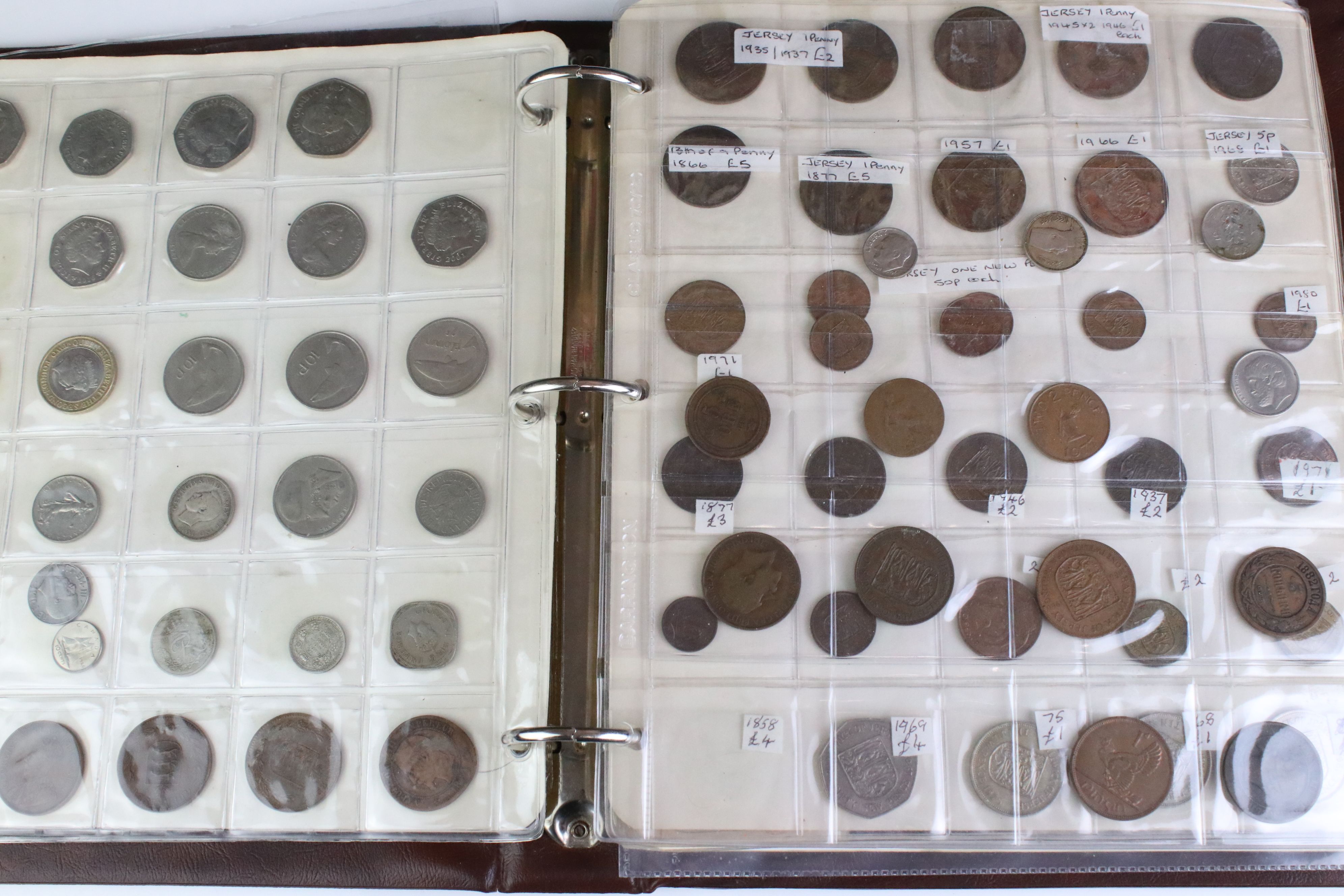 A large collection of foreign coins contained within an album to include Belgium, Spain, Ireland, - Image 2 of 11