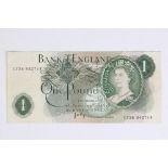 A Queen Elizabeth II Bank of England £1 Banknote with double number miss print, Numbered CX38 832714