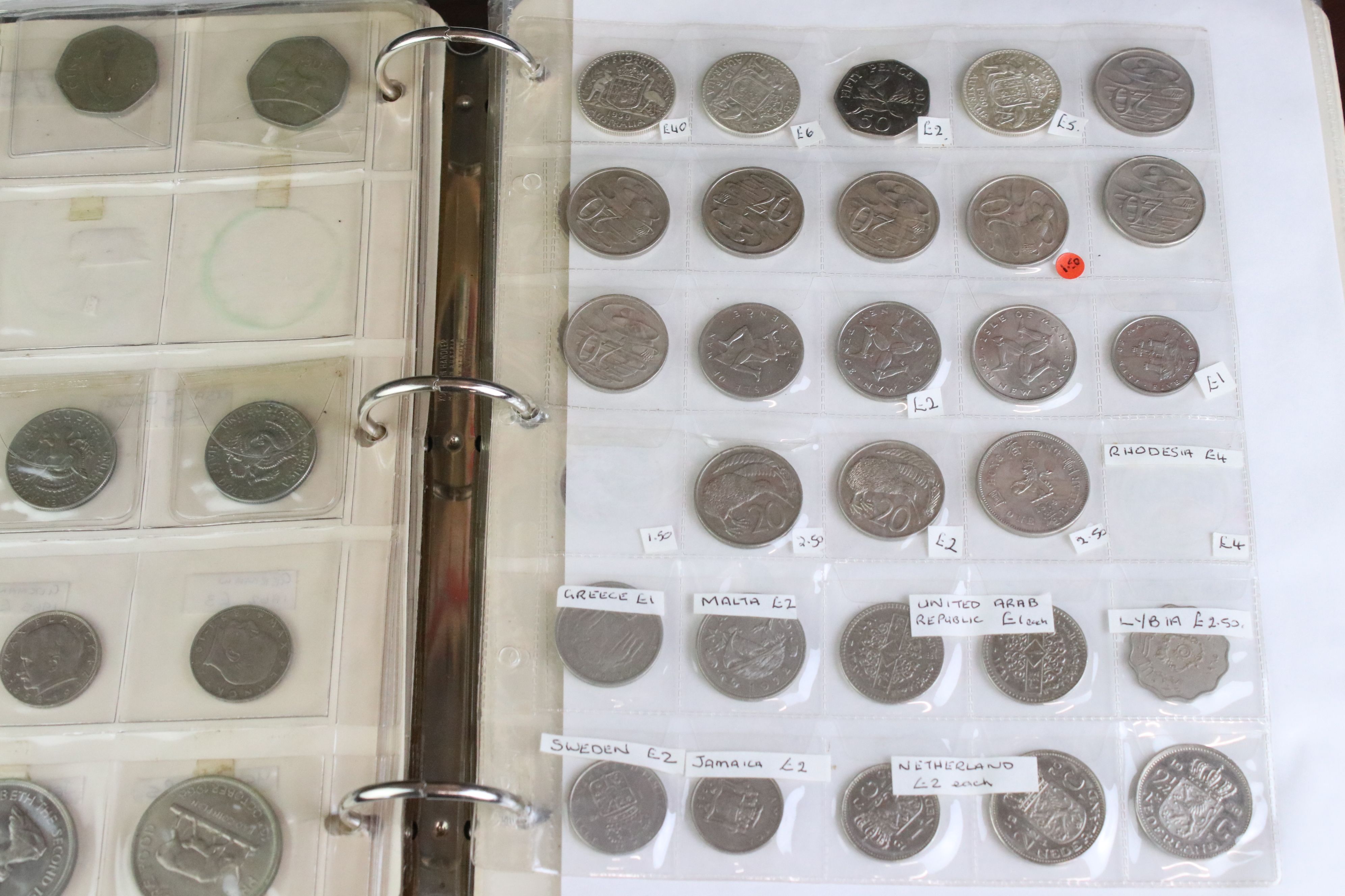 A large collection of foreign coins contained within an album to include Belgium, Spain, Ireland, - Image 6 of 11