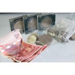 A small mixed collection of British pre decimal and foreign coins together with a collection of