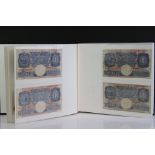 A collection of mainly British banknotes contained within an album to include Ten Shillings, £1