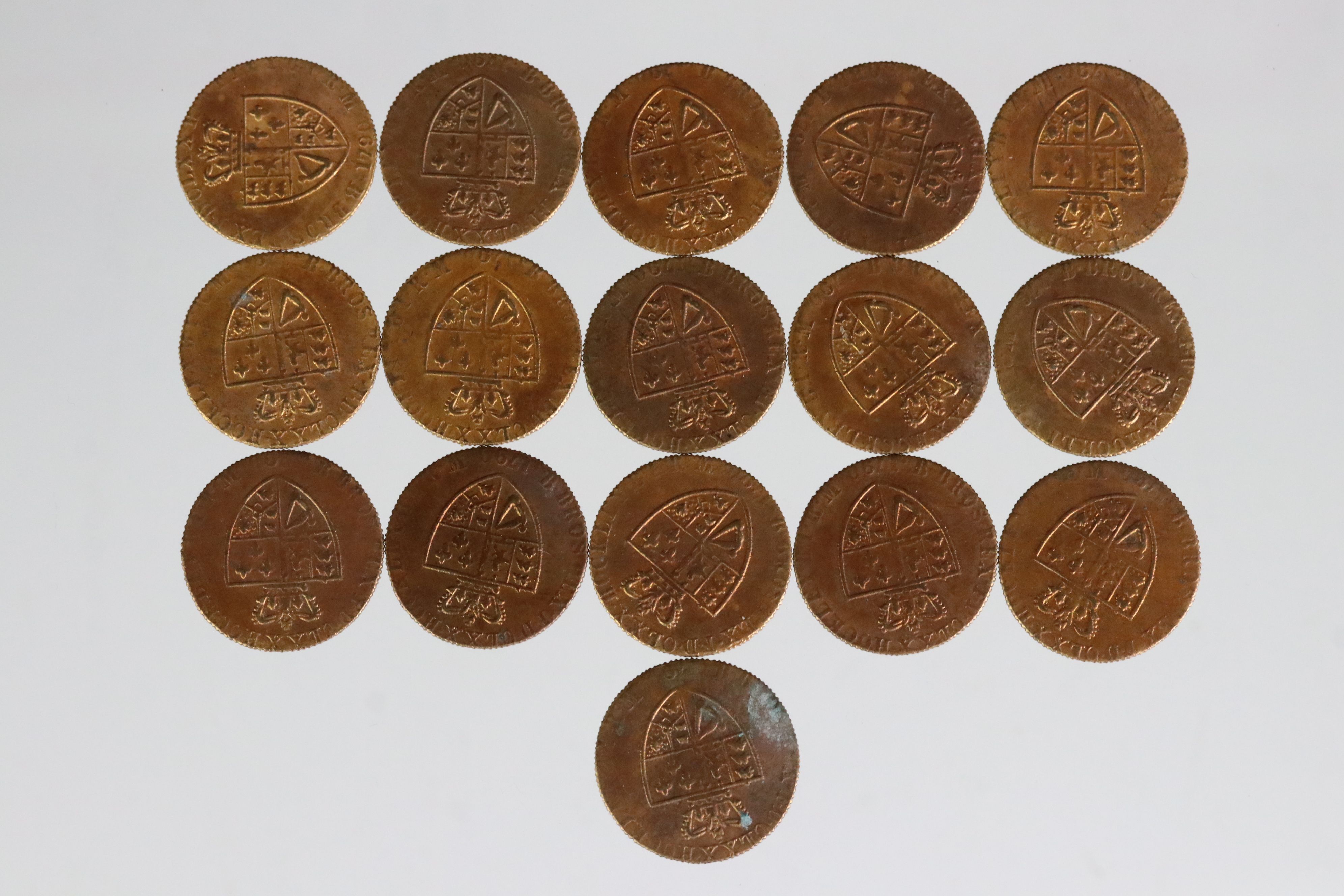 A collection of approx fifteen King George III spade guinea style gaming tokens. - Image 8 of 10