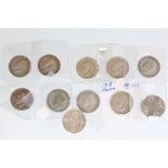 A collection of eleven King George V silver florin coins to include 1914, 1915, 1917, 1918, 1914,