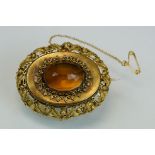 Victorian citrine yellow metal brooch, large oval rose cut citrine to centre measuring approx 22mm x