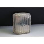 Silver cigarette case, engine turned decoration with Greek key border, initialled cartouche to the