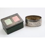 Edwardian silver topped leather covered double stamp box, hallmarked Birmingham 1905, length