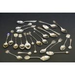 Collection of silver flatware to include an Edwardian First Surrey Rifles teaspoon with twisted