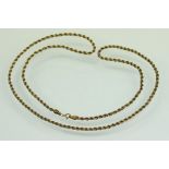 9ct yellow gold rope twist necklace, bolt ring clasp, length approx 63cm