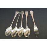 Set of Three Victorian Old English Pattern silver dessert spoons, initialled terminals, London 1891,
