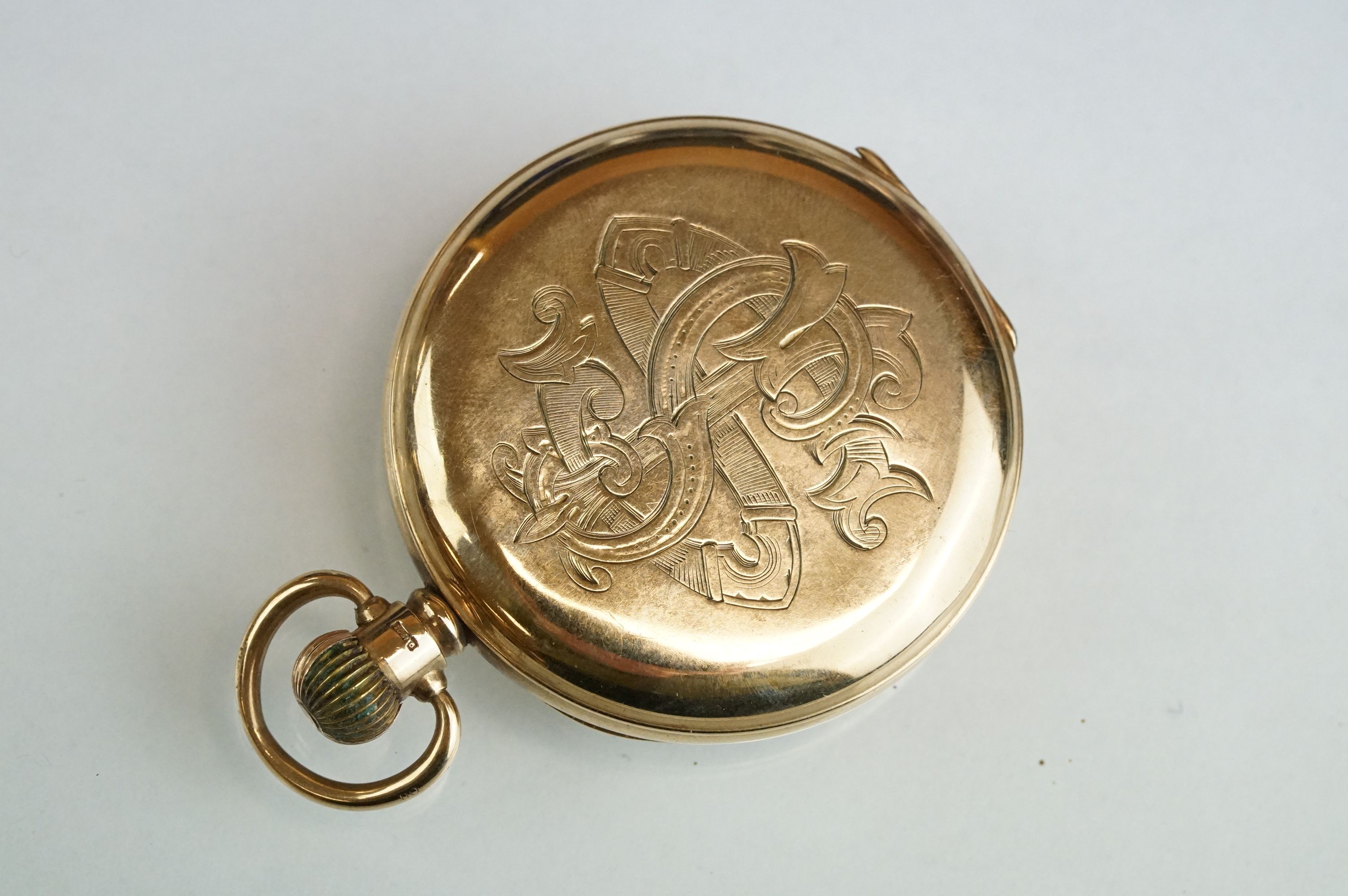Waltham 9ct yellow gold full hunter top wind pocket watch, with black roman numerals on a white - Image 4 of 13