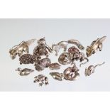 15 miniature silver hallmarked animal figures to include foxes, mice, rabbits, a duck, frog, teddy