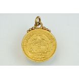South African one pond coin pendant, dated 1893 with rose metal mount