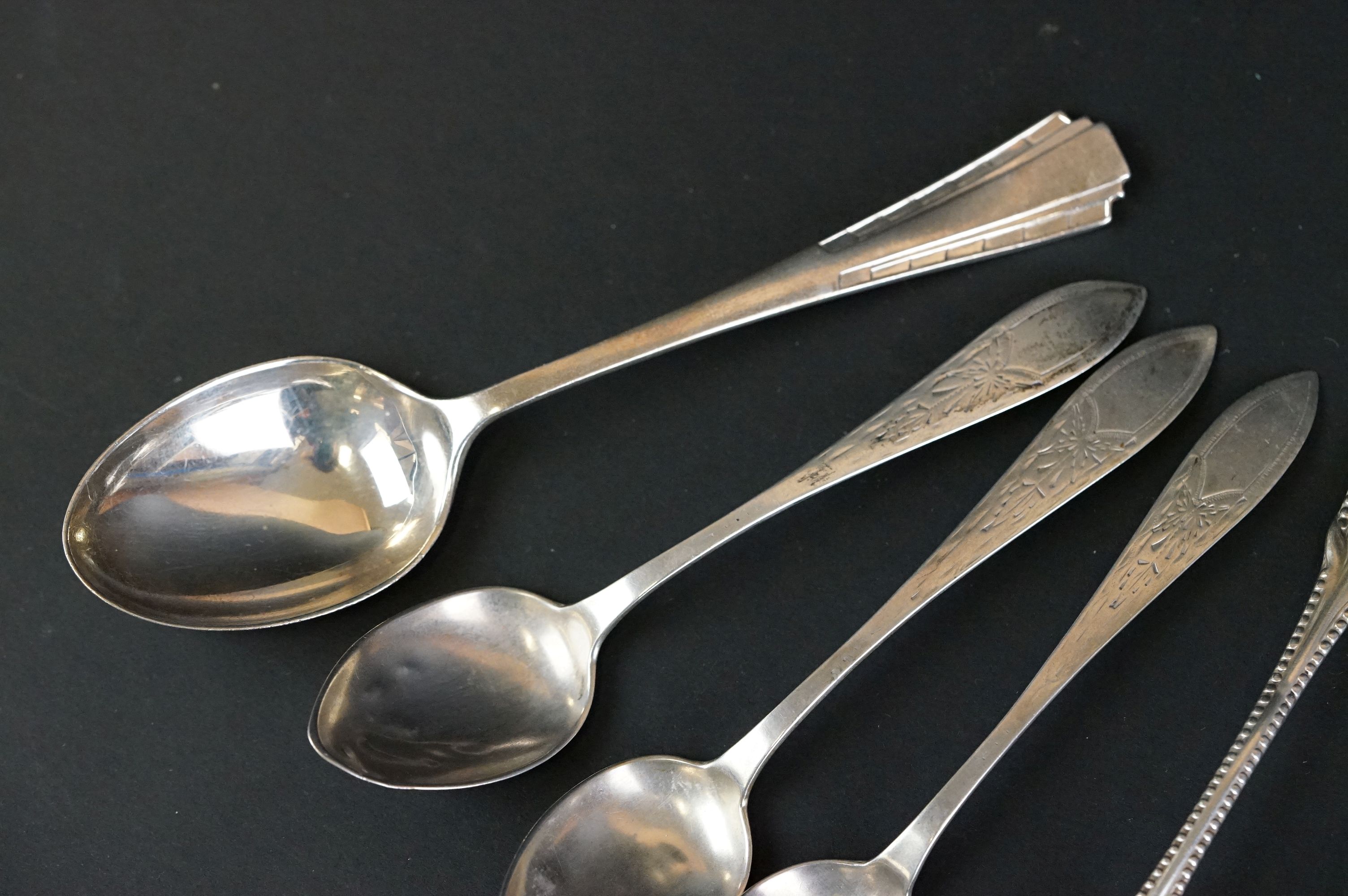 Collection of silver and white metal flatware to include a set of five white metal teaspoons with - Image 2 of 5