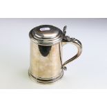 Continental silver tankard, plain polished tapered form with moulded stepped foot and ribbed