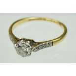 Diamond 18ct yellow gold and platinum set ring, the round brilliant cut diamond weighing approx 0.50