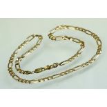 9ct yellow gold figaro link necklace, lobster clasp, length approx 51cm