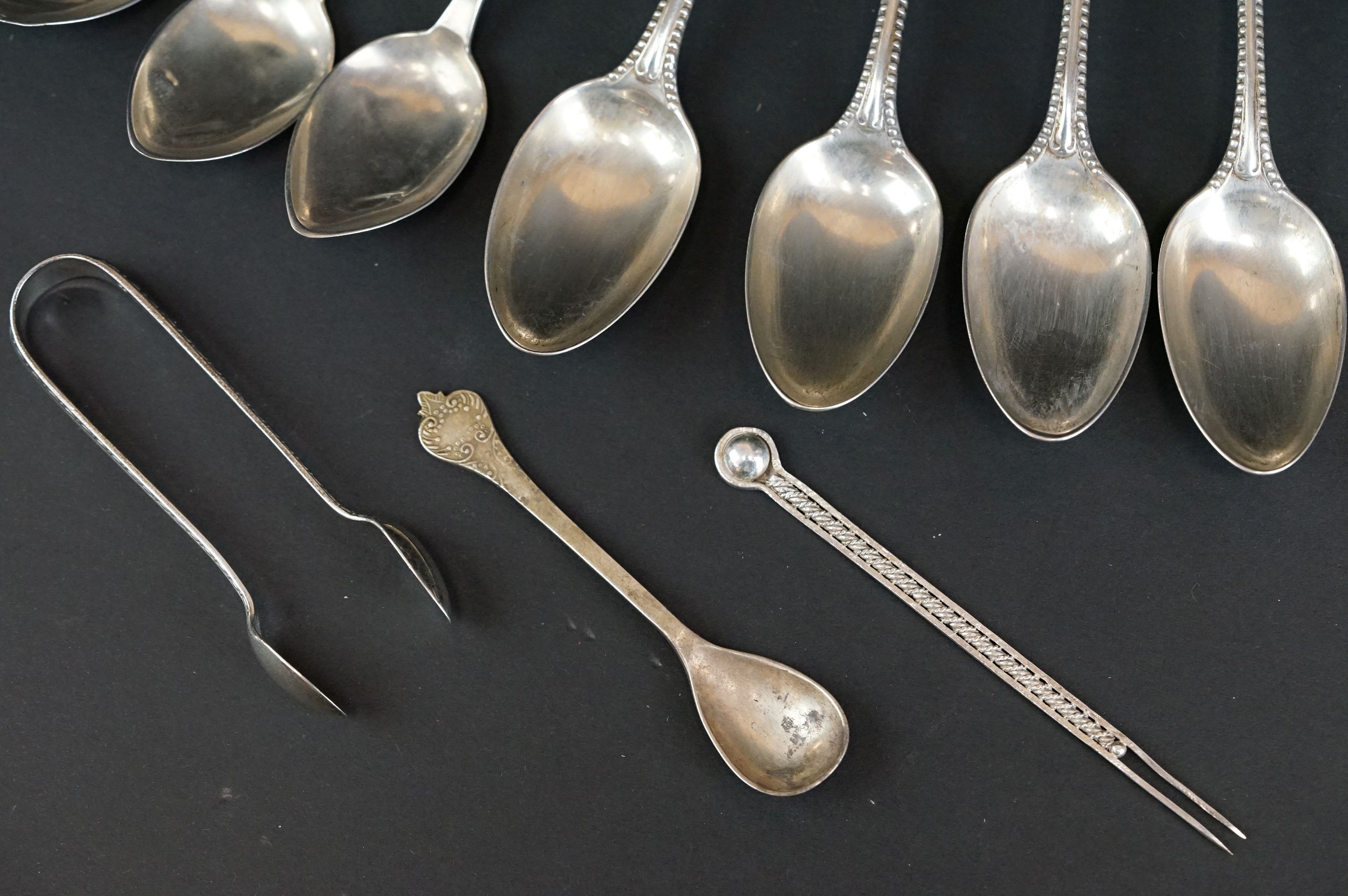 Collection of silver and white metal flatware to include a set of five white metal teaspoons with - Image 5 of 5