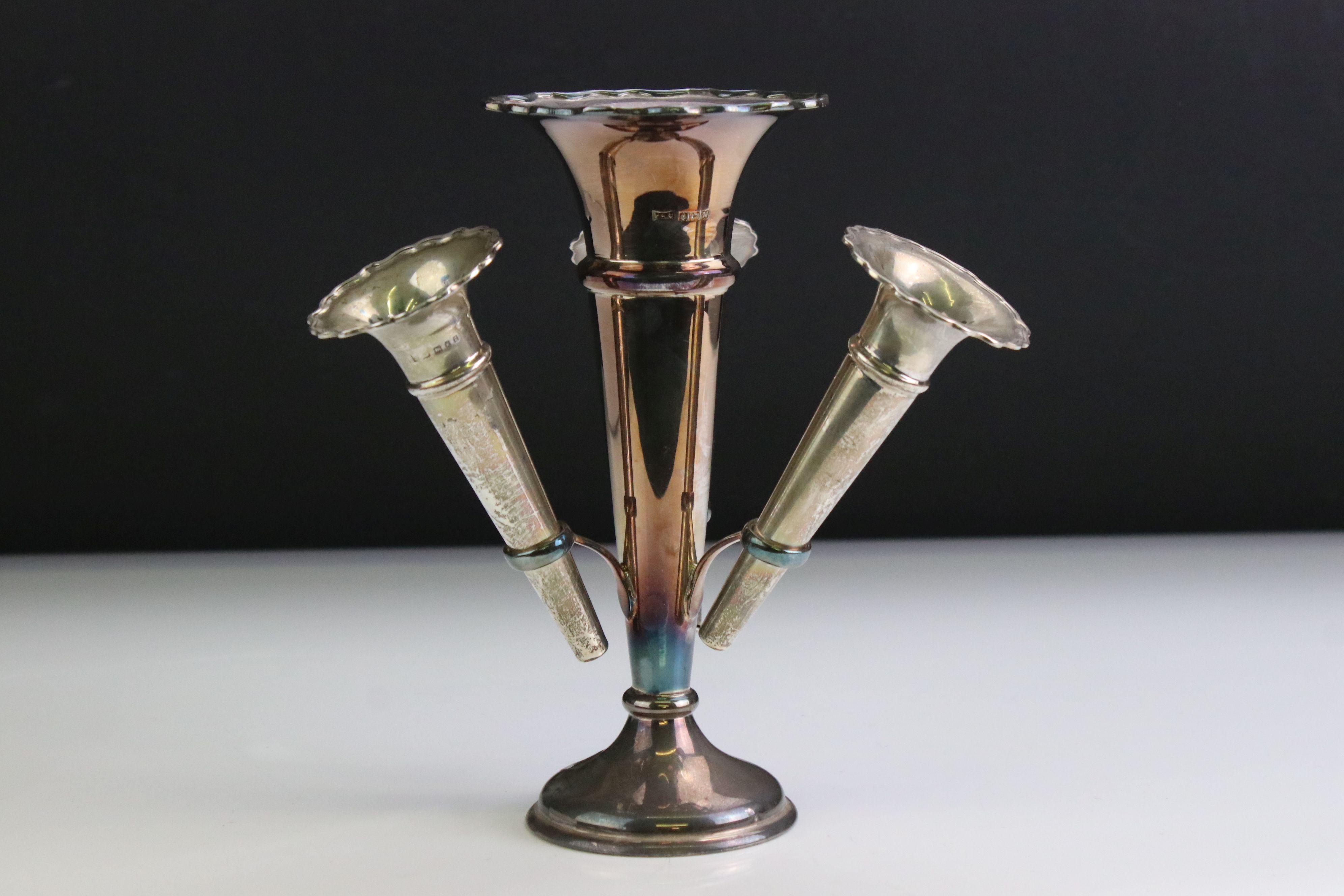 Mid 20th Century silver epergne of trumpet form, with a shaped circular border, on a stepped - Image 2 of 7