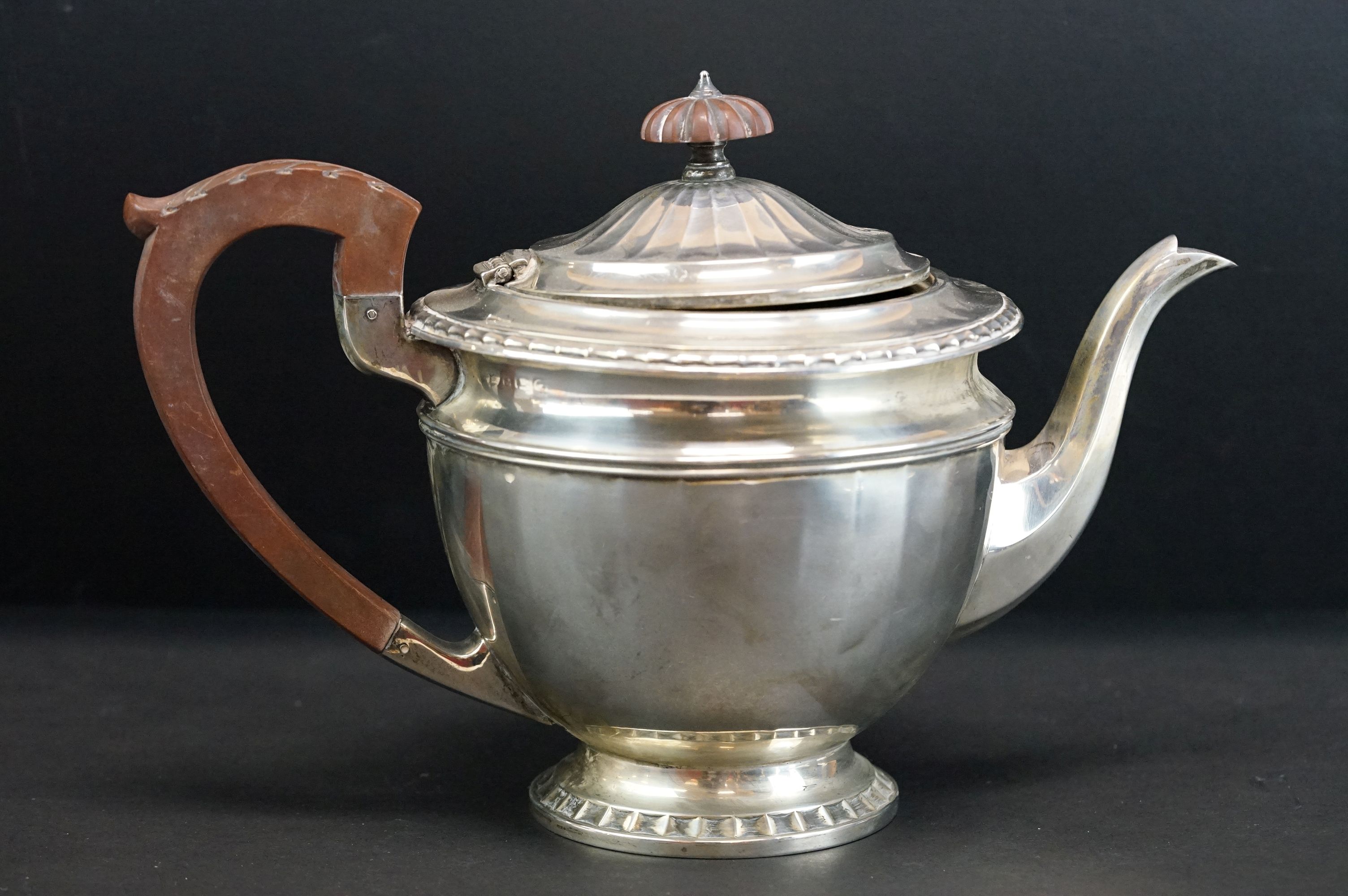 Barker Brothers 1930s silver four piece tea service comprising a teapot, hot water pot, twin-handled - Image 7 of 21