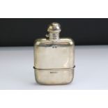 Silver hip flask with removable silver cup, plain polished, bayonet clasp, makers G & JW Hawksley,