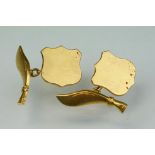 Pair of 22ct yellow gold shield and scimitar chain link cufflinks, plain polished