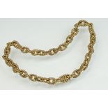 9ct yellow gold rope twist curb link necklace, length approx 43cm