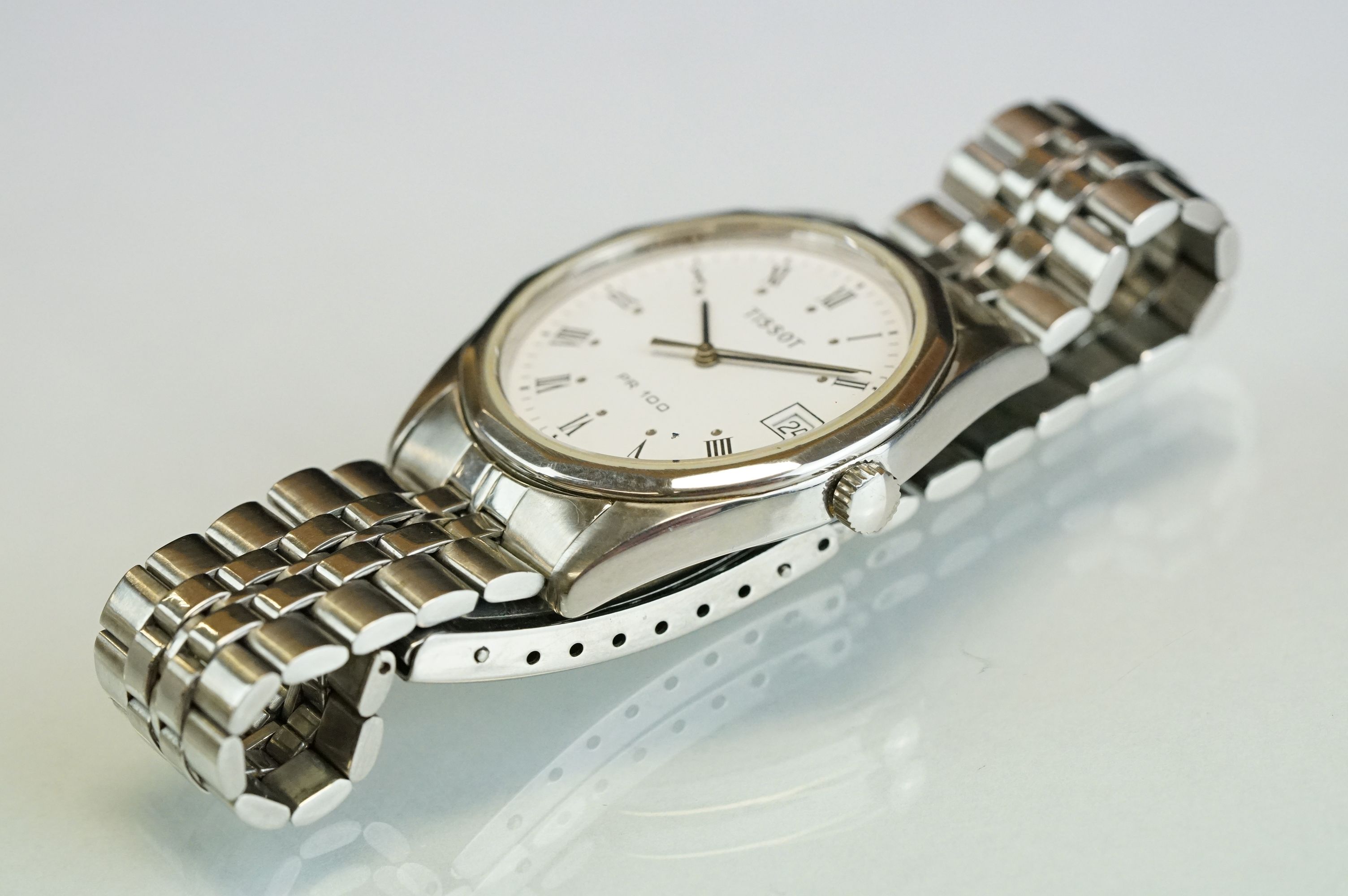 A gents Tissot PR100 wristwatch, stainless steel case with white dial and date function to 3 o'clock - Image 2 of 10
